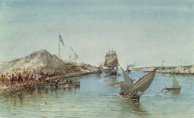 Frakt på Suezkanalen, från ett souveniralbum till minne av kejsarinnan Eugenies resa (1826-1920) vid invigningen 1869 (wc på papper) av Edouard Riou