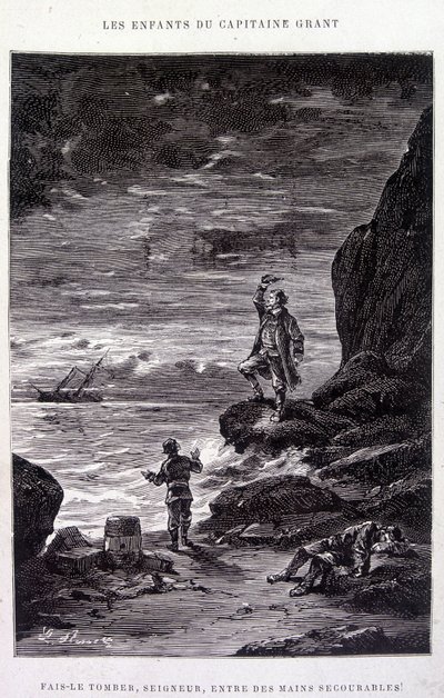 Ta ner honom, Herre, i missmodiga händer! i ”Les Enfants du Capitaine Grant”” av Jules Verne av Edouard Riou