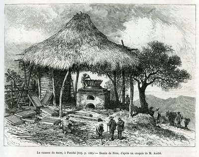 The Sugar Baking Oven, i Panche (Colombia), teckning av Riou, för att illustrera historien om Equinoxiale America (Colombia, Ecuador, Peru), 1875-1876, av Ed. andre, resemissionsavgift från den franska regeringen. Gravyr i Le tour du monde av Edouard Riou