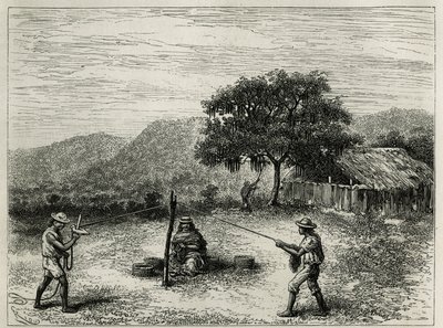 Tillverkningen av cabuya, sträng av Fourcroya, nära Cartago (Colombia), gravyr av Riou, för att illustrera historien om Equinoxiale America av E.Andre, uppdragsuppdrag av den franska regeringen, publicerad i tour du monde, under ledning av E av Edouard Riou