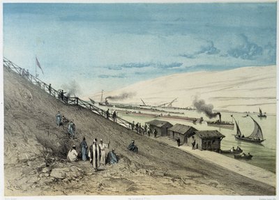Utsikt över kanalen i "" Invigning av Suezkanalen av G. Nicole. 1869 av Edouard Riou