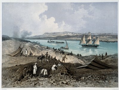 Utsikt över kanalen i "" Invigning av Suezkanalen av G. Nicole. 1869 av Edouard Riou