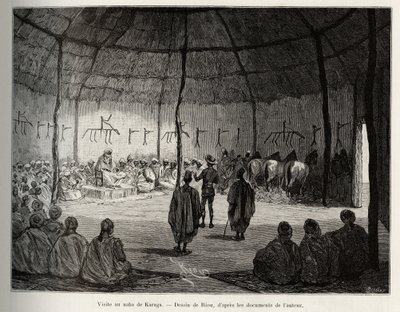 Besök i Naba i Karaga (Ghana). Gravyr av Riou, för att illustrera historien "" Från Niger till Guineebukten"" av kapten Louis Gustave Binger (1856-1936), 1887-1889, i Le tour du monde, nouveau journal des voyages, under ledning av Edouar av Edouard Riou