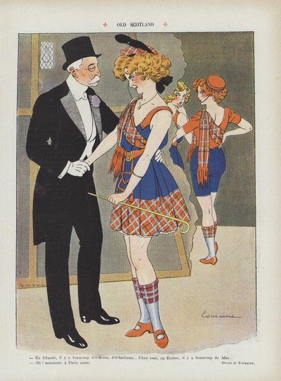 Gamla Skottland. Illustration för Le Rire av Edouard Touraine