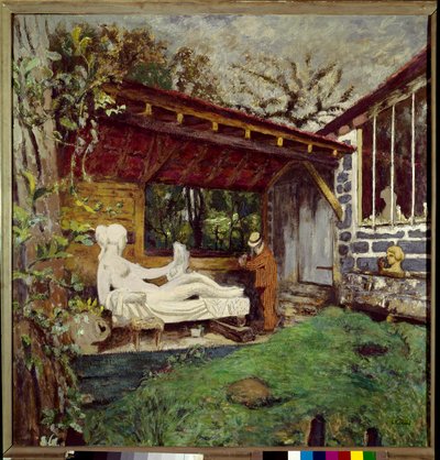 Aristide Maillol avslutar skulpturen till Paul Cezannes ära, 1900-talet (olja på duk) av Edouard Vuillard