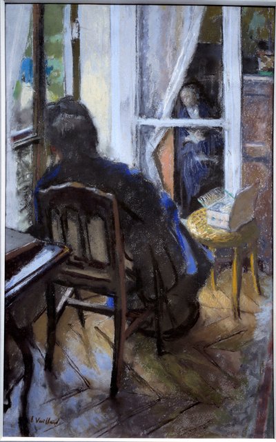 Vid fönstret Kvinna som läser en bok och tittar ut genom fönstret 1900-talet (olja på duk) av Edouard Vuillard
