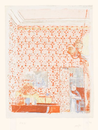 Inredning med rosa tapet I av Edouard Vuillard