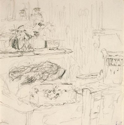 Inredning med fyrkantigt bord av Edouard Vuillard