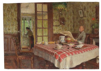 Läsning i matsalen, Vaucresson, 1924 av Edouard Vuillard