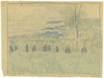 Landskap med vandrare: begravningståget (?) av Edouard Vuillard