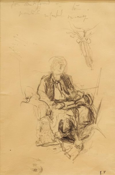 Madame Bénard sittande med ett arbetsrum ritat från sin halsduk av Edouard Vuillard