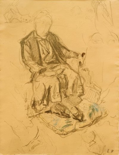 Madame Bénard sitter, fötterna vilande på en kudde av Edouard Vuillard