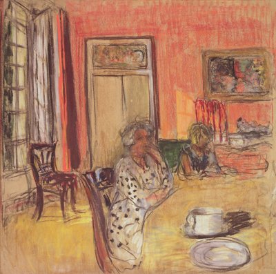 Madame Hessel och Lulu i matsalen på Château des Clayes, ca 1935-38 av Edouard Vuillard