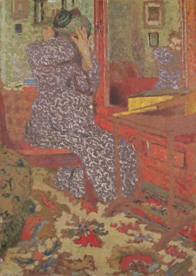 Madame Vuillard arrangerar sitt hår, 1900 (bräda) av Edouard Vuillard