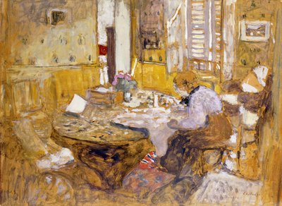 Madame Vuillard läser i matsalen, rue Truffaut; Läser Madame Vuillard i rummet? Eating, rue Truffant, 1903 av Edouard Vuillard