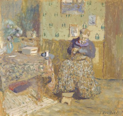 Madame Vuillard sömnad, 1920 av Edouard Vuillard