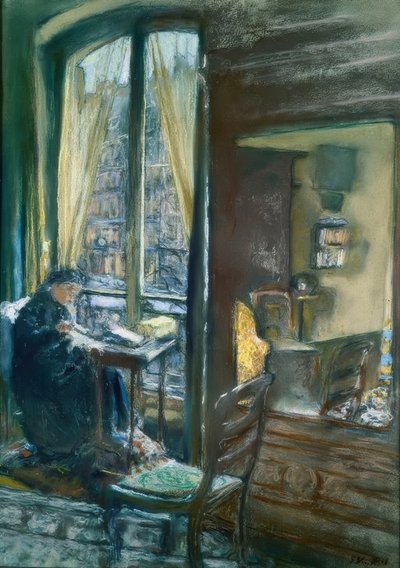 Madame Vuillard syr på fönstret, rue de Calais av Edouard Vuillard