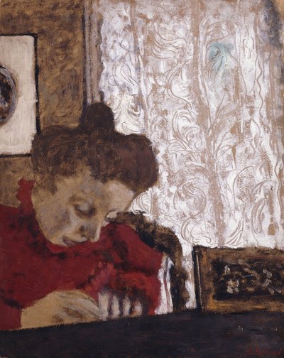 Marie Vuillard skriver; Marie Vuillard skriver, c.1895 av Edouard Vuillard
