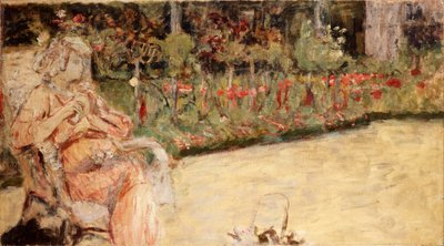 Mme Hessel i Cezannes trädgård i Vaucresson, ca 1920 av Edouard Vuillard