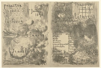Omslag till programhäfte med annons för La Revue Blanche och tillkännagivande av pjäs Ames solitaires La revue blanche transformée Ames solitaires av Edouard Vuillard