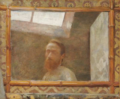 Självporträtt med bambuspegel; Självporträtt med bambuspegel, c.1890 av Edouard Vuillard