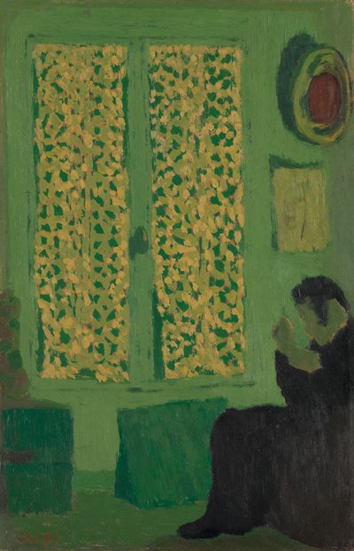 Den gröna interiören, 1891 (olja på kartong, monterad på vaggat trä) av Edouard Vuillard