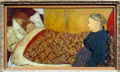 Vaggvisan En mormor sjunger en vaggvisa eller berättar en historia för ett barn att sova. Kartongmaroufl på träpanel Parqueque d"Edouard Vuillard av Edouard Vuillard