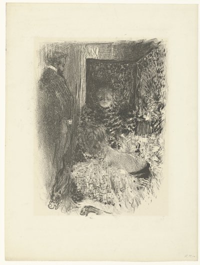 Två kvinnor och man i upplyst interiör Intimitet av Edouard Vuillard