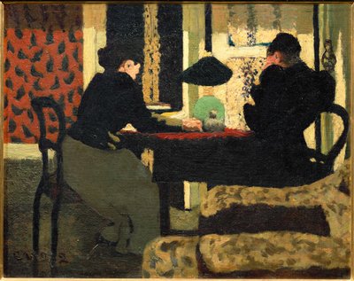 Två kvinnor under en lampa (målning på duk) av Edouard Vuillard