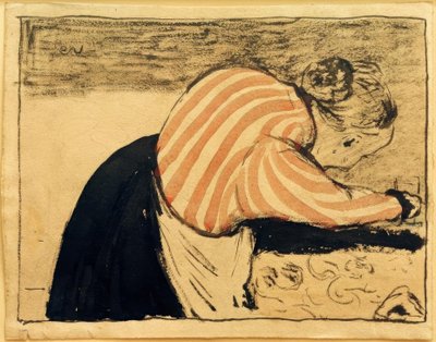Gammal kvinna lutad på bordet av Edouard Vuillard