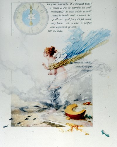 Charles Perrault (1628 - 1703): "" Askungen""" 1697. Illustrationen av Edouard de Beaumont (1887) visar Askungen som flyr vid midnatts tolfte slag och tappar sin sko. Hästarna blir råttor igen och vagnen förvandlas till en pumpa. av Edouard de (after) Beaumont