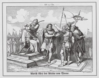 Alaric I avsätter den romerske kejsaren Attalus, 410 (gravyr) av Eduard Bendemann