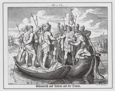 Möte mellan den romerske kejsaren Valens och den visigotiske kungen Athanaric vid Donau, 369 (gravyr) av Eduard Bendemann