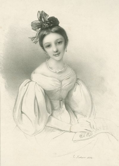 Porträtt av Clara Wieck-Schumann 1819-1896, 1832. av Eduard Clemens Fechner