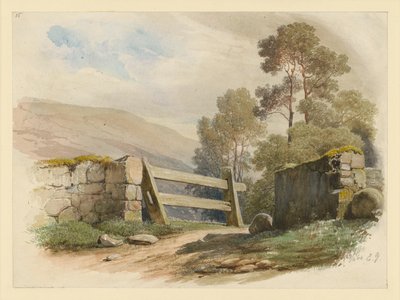 Landskap med stenmur och port av Eduard Gaertner