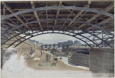 Under Pont des Arts med utsikt över Pont Neuf och ön i Seine i Paris av Eduard Gaertner