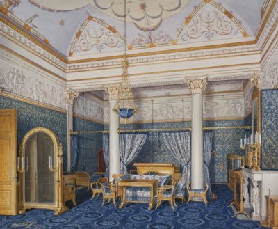 Interiörer av Vinterpalatset. Kejsarinnan Alexandra Fyodorovnas sängkammare, 1870 av Eduard Hau