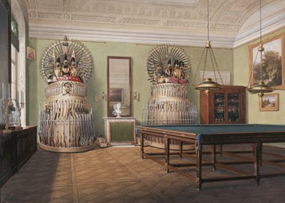 Interiörer av Vinterpalatset. Kejsar Alexander II:s biljardrum, mitten av 1800-talet. av Eduard Hau