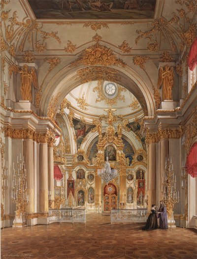 Interiörer av Vinterpalatset. Katedralen i Vinterpalatset, 1860-talet av Eduard Hau