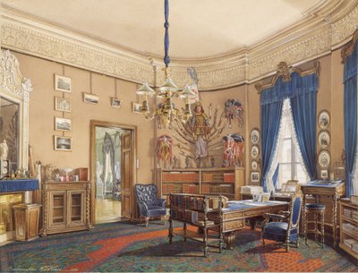 Interiörer av Vinterpalatset. Kronprins Nikolay Aleksandrovichs studie, 1865 av Eduard Hau