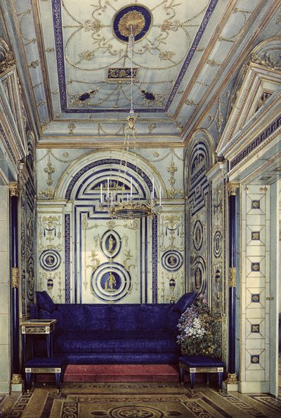 The Blue Study i Grand Palais i Tsarkoye Selo, före 1840 (wc, gouache och bläck på papper) av Eduard Hau