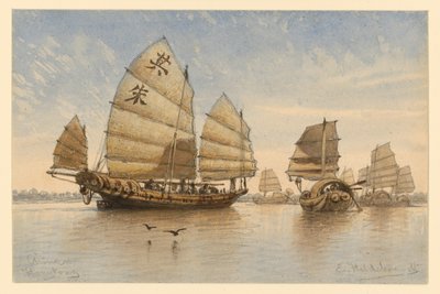 Djonker utanför Hongkong av Eduard Hildebrandt