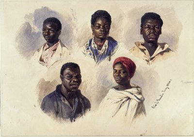 Fem porträtt av afrobrasilianer, bröstbilder av Eduard Hildebrandt