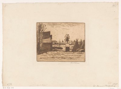 Gårdsgård med ladugård och höskärvor Gård (titel på objekt) av Eduard Karsen (signed by artist)