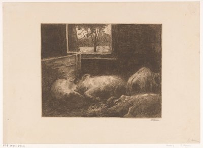 Grisar i ett stall av Eduard Karsen (signed by artist)