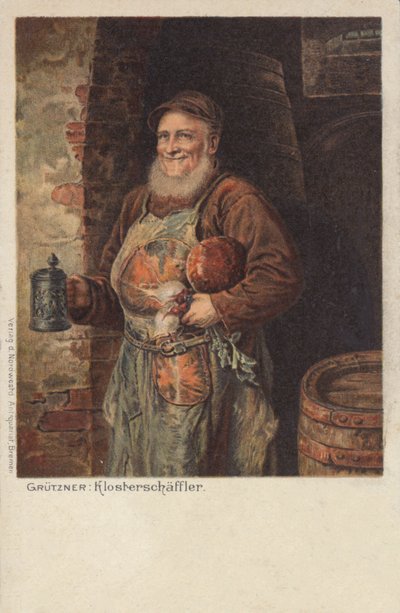 Der Klosterschaeefler: munk som bär en ölsten och sin lunch (chromolitho) av Eduard von (after) Grutzner