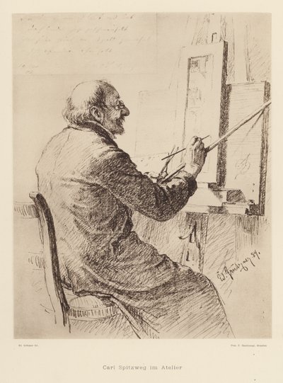 Porträtt av Carl Spitzweg, tysk romantisk målare (litografi) av Eduard von (after) Grutzner