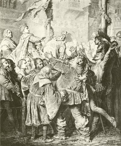 Henry V avvisar Falstaff (gravyr) av Eduard von Grutzner