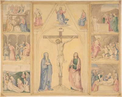 Kristus på korset med sex scener ur Kristi liv, ca. 1850. av Eduard von Steinle