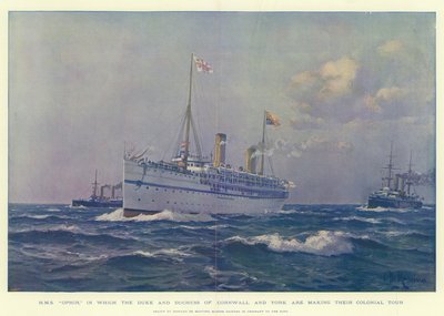 H M S Ophir, där hertigen och hertiginnan av Cornwall och York gör sin kolonialturné av Eduardo de Martino